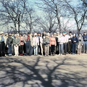 Old 1964 group photo of Audubon members on a field trip to Greer Island at the Fort Worth Nature Center