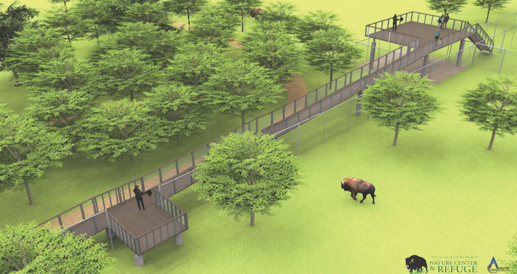 Rendering of the two new bison viewing platforms that will be constructed at the Fort Worth Nature Center & Refuge