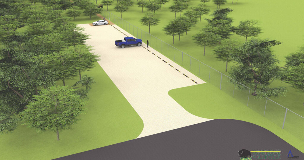 Rendering of the new parking lot for the upcoming bison viewing platforms at the Fort Worth Nature Center & Refuge