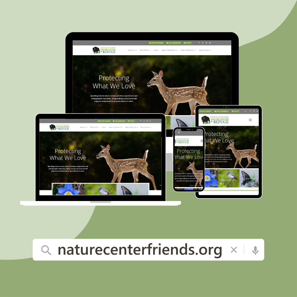 Graphic of computers and mobile devices with the Friends of the Fort Worth Nature Center's homepage image