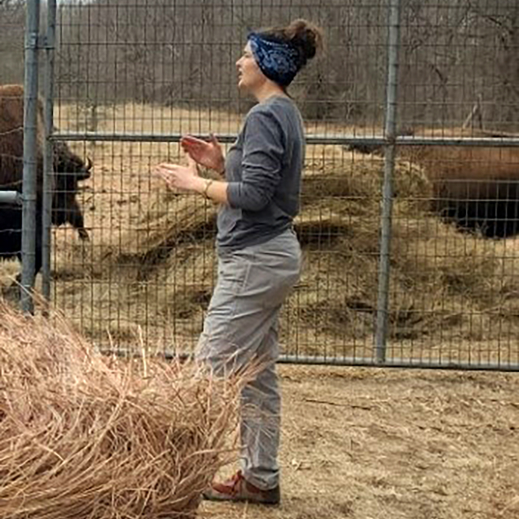 Julia Roze Shipman talking about bison at the Fort Worth Nature Center & Refuge