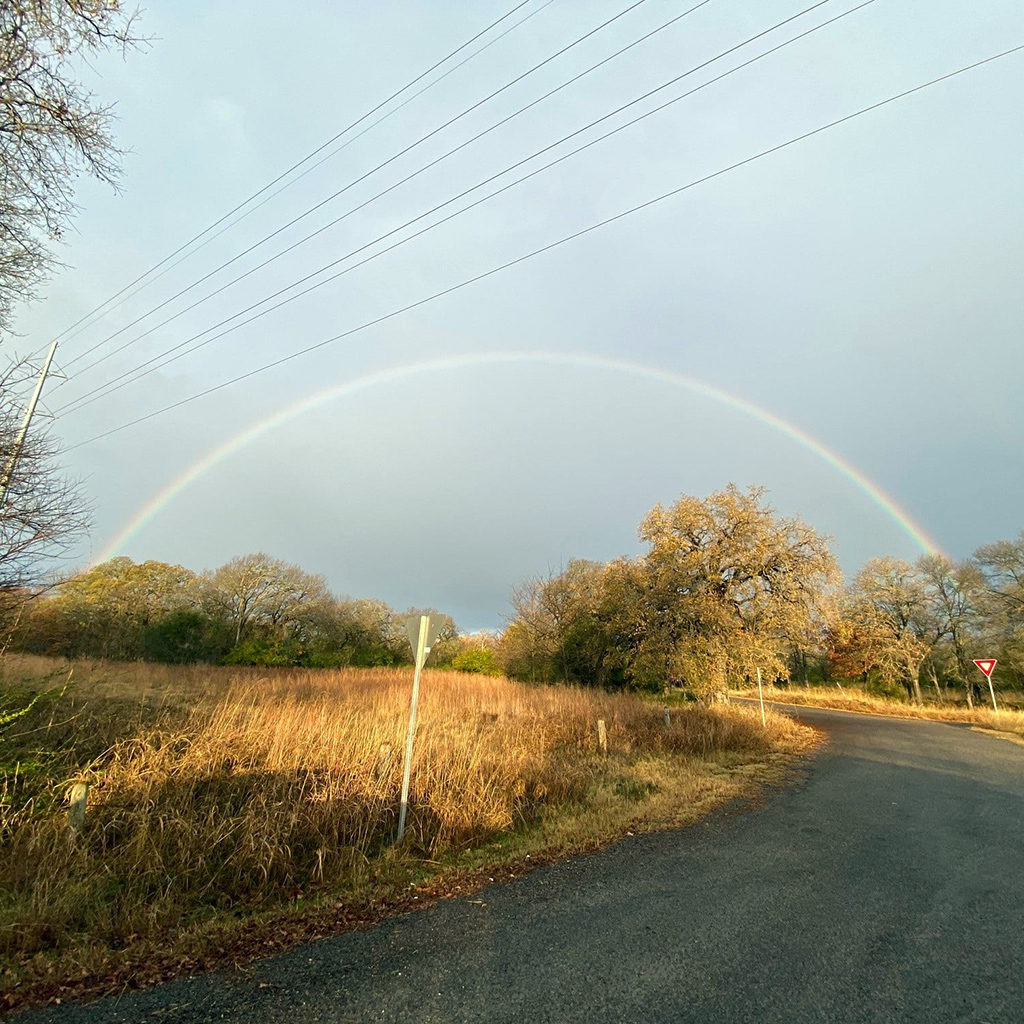 Rainbow over the road at the Fort Worth Nature Center & Refuge