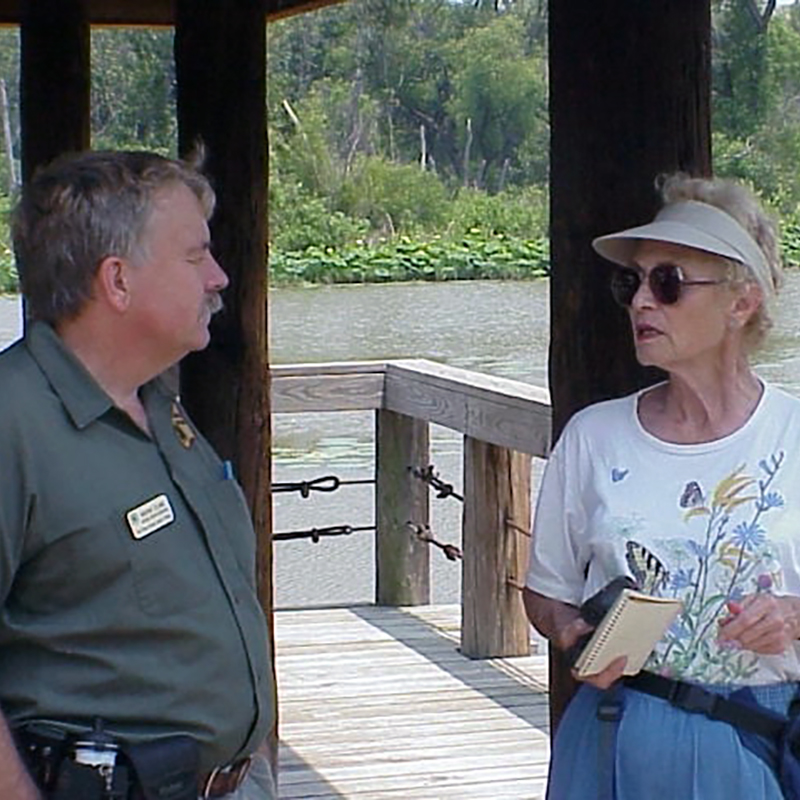 Man and woman on Boardwalk at Fort Worth Nature Center & Refuge